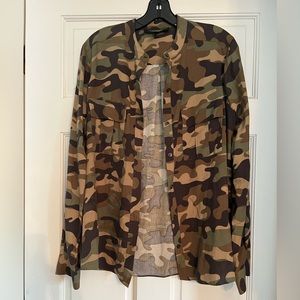 BCBG long sleeve button down camo pattern.